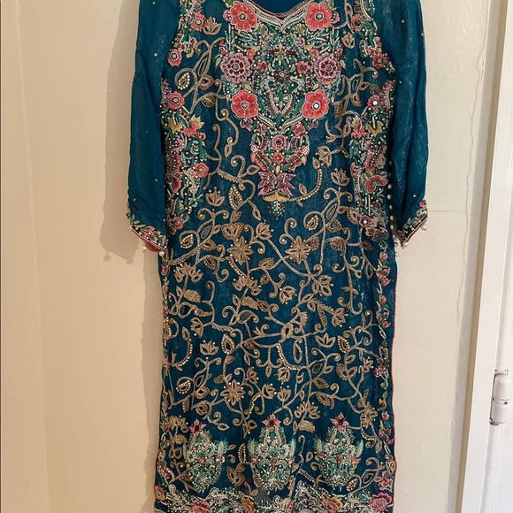 Pakistani wedding formal wear salwar kameez blue medium - Picture 7 of 11